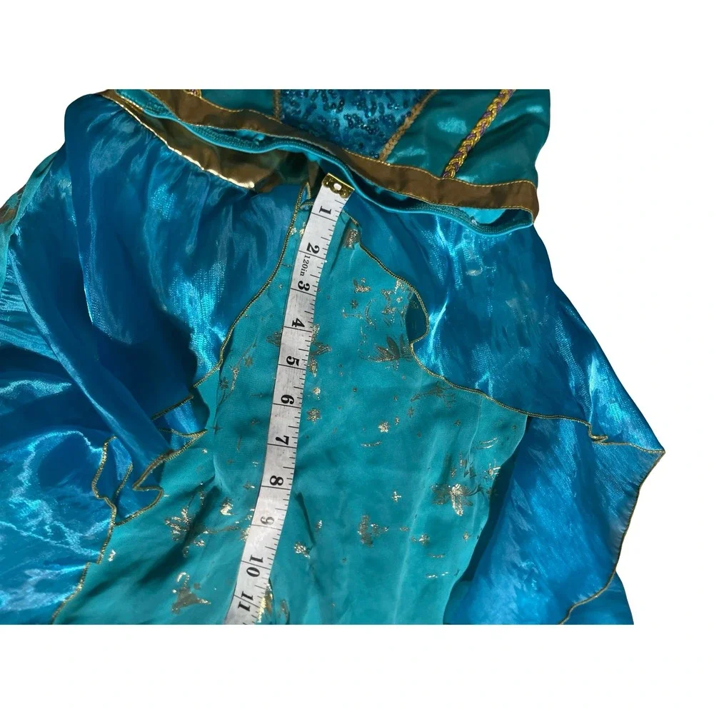 Disney Princess Jasmine Costume Girls 7/8 Teal Blue Gold Sequin 2 Piece Outfit